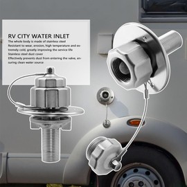 All Metal RV City Water Inlet, RV Fresh Water Inlet with Check Valve, RV City Water Fill Inlet with 3 Inch Flange Thread Diameter, RV Water Inlet Replacement for Trailer Boat
