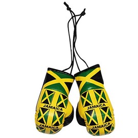 Pair of Jamaican Flag Hanging Mini Boxing Gloves for the Car or Home