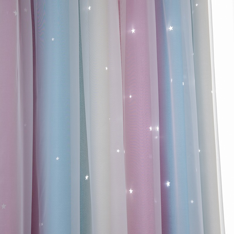 1pc Curtain Simple Gradient Hollow-out Star Pattern Double Layer Blackout