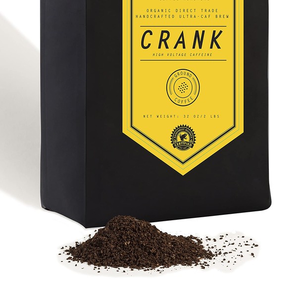 Crank High Voltage Ground Coffee Beans - Small Batch, Certified Organic - Double The Caffeine Of Average Cup 32 oz 2 lb Handcrafted Micro Roast By Stack Street