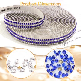FULZTEY Bling Crystal Rhinestone Ribbon,4 Rows Rhinestone Tape with 2 mm Gem for DIY Crafts,Royal Blue Diamond Strips Self Adhesive,4 Yards Rhinestone Wrap Sticker for Car Wedding Party Decoration