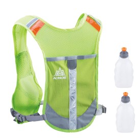 YAPJEB Ultralight Running Vest Women Men Reflective Breathable Hydration Backpack with Water Bottles for Hiking Camping Marathon Cycling Race (Green - with 2 Water Bottles)