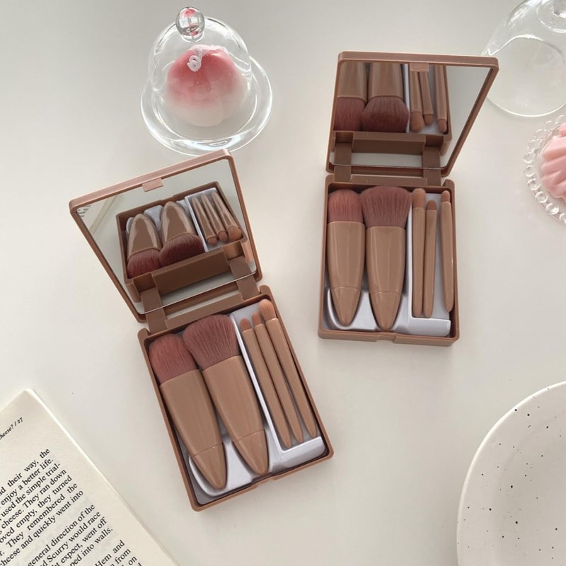 Dhjrefhhd 5Pcs Mini Complete Function Cosmetic Brushes Kit Make-up Mirror