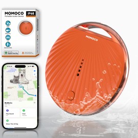MoMoCo GPS Tracker for Pets – iOS Only No Subscription Required, Portable Real-Time GPS Tracking Device for Dogs, Compatible with Apple Find My, Location Tracker for Vehicles/Keys/Luggage (Orange)