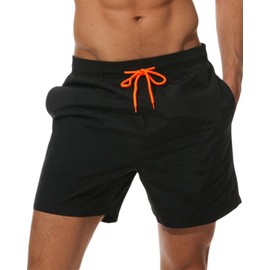 Asoodiy Men's Swimming Trunks Beach Shorts Swim Shorts Quick Dry Board Shorts Running Shorts with Mesh Lining Black L