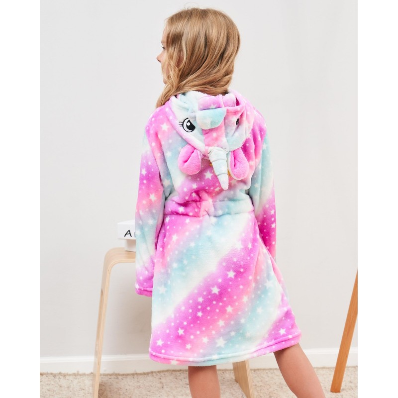 Girls Unicorn Hooded Robe with Matching Slippers, Headband, Blindfold Pink
