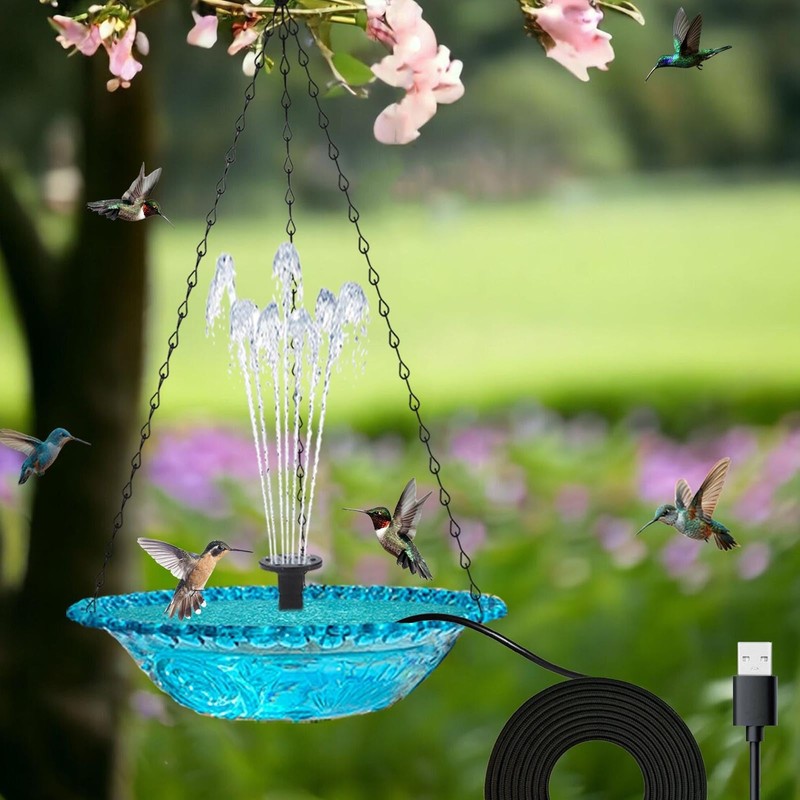 Hanging Bird Bath, Bird Bath Bowl with Fountain USB Powered,