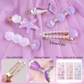5 Pcs Hair Clips for Girl and Women Cute Hair Accessories for Kids Ocean Mermaid Shell Kawaii Hair Clips Sea Star Pearl Headwear Styling Tools for Makeup Washing Face Clip (Shell-Purple)