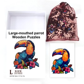 GLOBLELAND Pack of 200 Tropical Toucan Wooden Puzzles for Adults 280 x 323 mm / 11 x 12.7 Inch Wooden Puzzle for Adults Colourful Unique Animal Shape Wooden Puzzle
