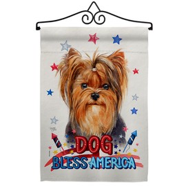Breeze Decor Patriotic Yorkie Garden Flag Set Wall Hanger Dog Puppy Spoiled Paw Canine Fur Pet Nature Farm Animal Creature House Decoration Banner Small Yard Gift Double-Sided, Made in USA