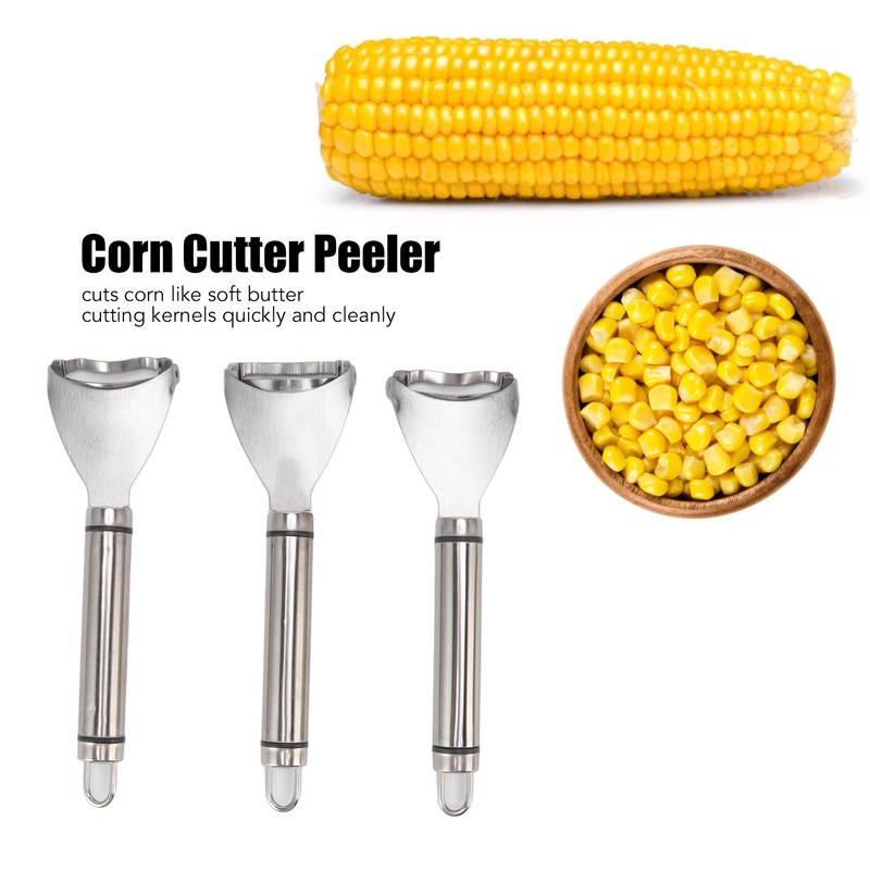 3pcs Stainless Steel Corn Cutter Peeler Safe Quick Clean Comfortable