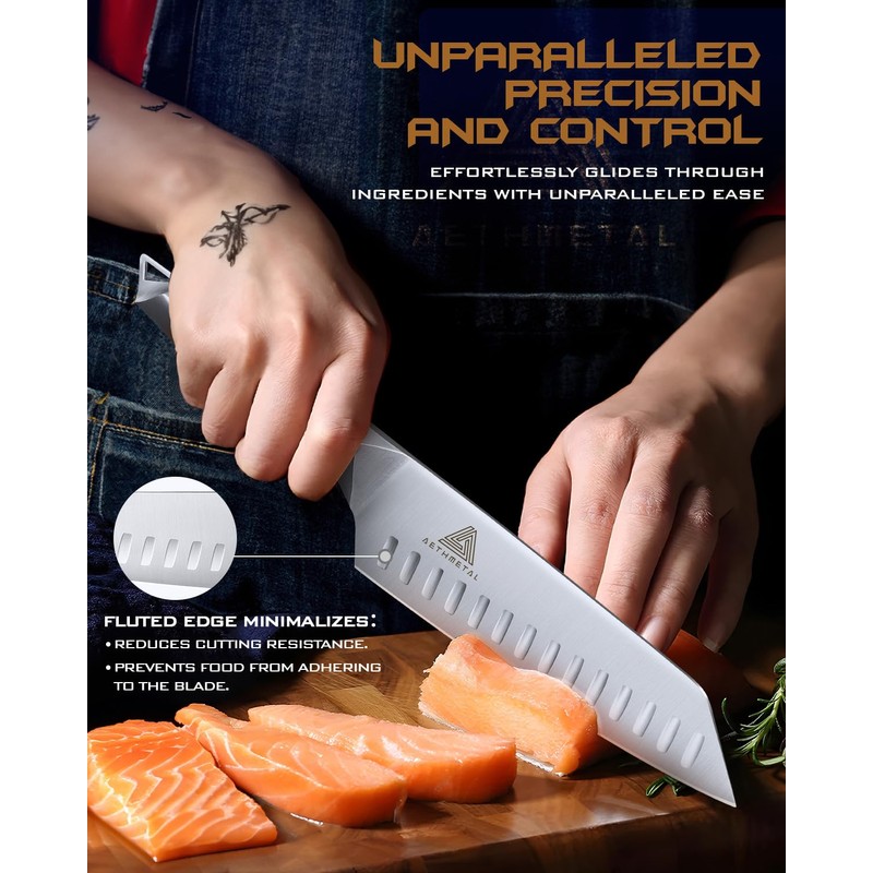 Santoku Knife 7 Inch, Chef Knife, German High Carbon Stainless