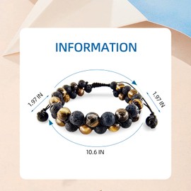 Triple Protection Bracelet for Women/Men, Double Row Hand Woven Natural Stone Bracelet, Genuine Premium Crystal Jewelry Healing Bracelets Bring Luck and Prosperity(Tiger Eye+Lava Rock)
