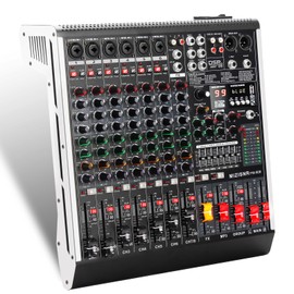 MIZISNR Audio Mixer 8 Channel, Professional Music Sound Mixer Board with Reverb, Digital DJ Mixing Console with 48V Phantom Power USB Port Bluetooth for Recording Karaoke Podcasting (AX-80)