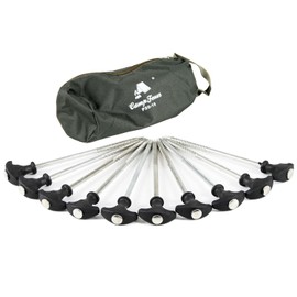CampFeuer - 10 x Heavy Duty Bivvy/Tent T-Pegs (20 cm), in a Case, Carp Fishing Camping