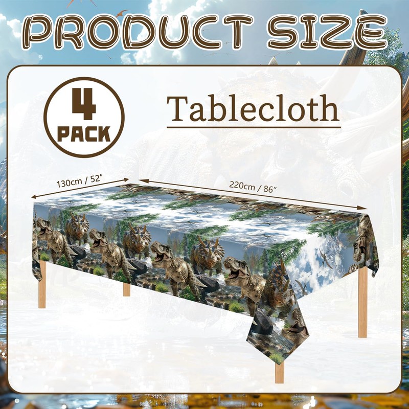 FuenteOrilla 4 Pcs Dinosaur Tablecloths Dinosaur Party Table Covers Waterproof