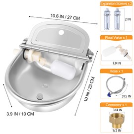 MYFAMIREA Automatic Animal Drinking Water Bowl Stainless Steel Waterer Feeder Farm Dog Dispenser Kit Self Filling for Livestock Horse Goat Water Trough with Float Valve Drain Hole Hose Adapter Bolts