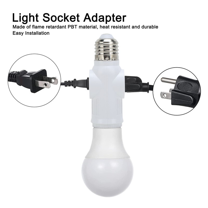 2Pcs 3 Prong Light Socket Adapter Plug White E26 Light