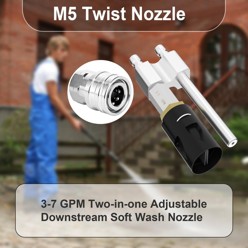 Adjustable M5 Twist Nozzle for Pressure Washer, Long Range Shooter