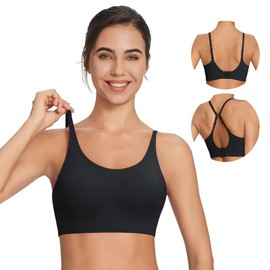 Baleaf Sweatleaf - Sujetadores deportivos ajustables para mujer, brasier de yoga con espalda cruzada acolchada, brasier de entrenamiento moldeado de alto impacto, Negro -, XL