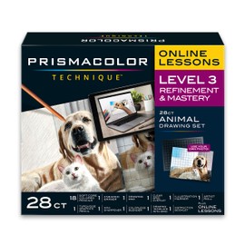 Prismacolor Technique, Art Supplies and Digital Art Lessons, Animal Drawings Set, Level 3, How to Draw Animals with Colored Pencils, and More, Includes Artist Roll Case, Dog, Cat & Pet Lesson, 28 Ct