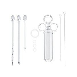 Stainless Steel BBQ Meat Marinade Injector Turkey 3 Seasoning Flavor Needles with Clean Brushes