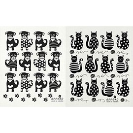 Trendy Tripper Anneko Reusable Swedish Dishcloth/Sponge Cloth, 2 Pack with 1 Dogs + 1 Cats