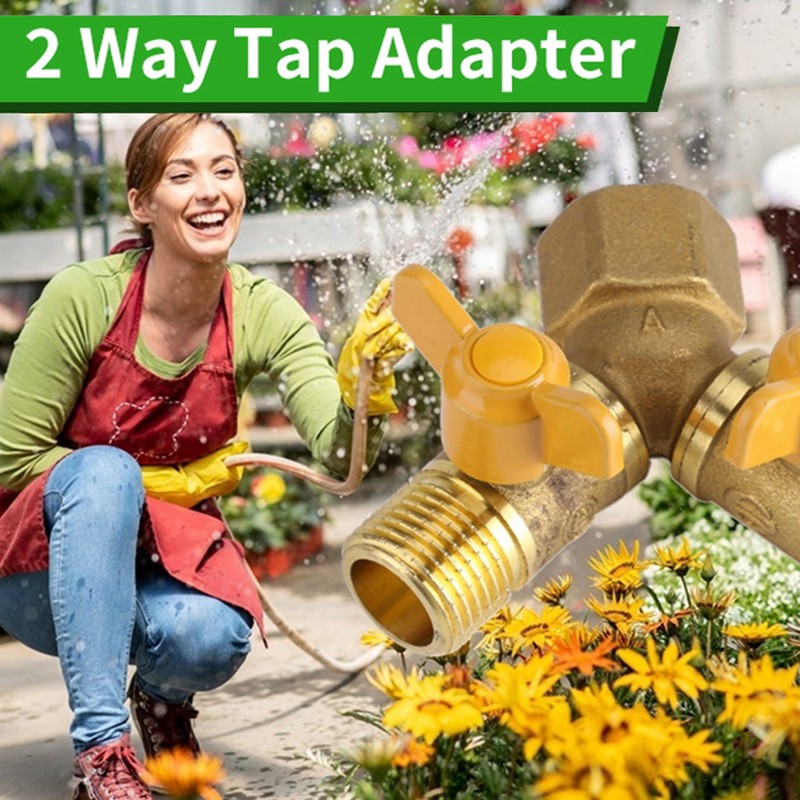 G1/2 Brass Garden Irrigation 2 Way Double Tap Hose Adapter