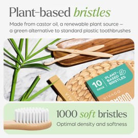 VIVAGO Bamboo Toothbrushes 10 Pack – Natural Toothbrushes, Plant-Based Soft Bristles – Eco-Friendly Wooden Toothbrush