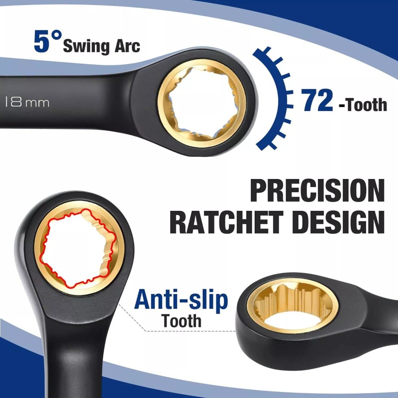WORKPRO 22-Piece Ratcheting Wrench Set Anti-slip Teeth SAE 1/4-3/4 Metric