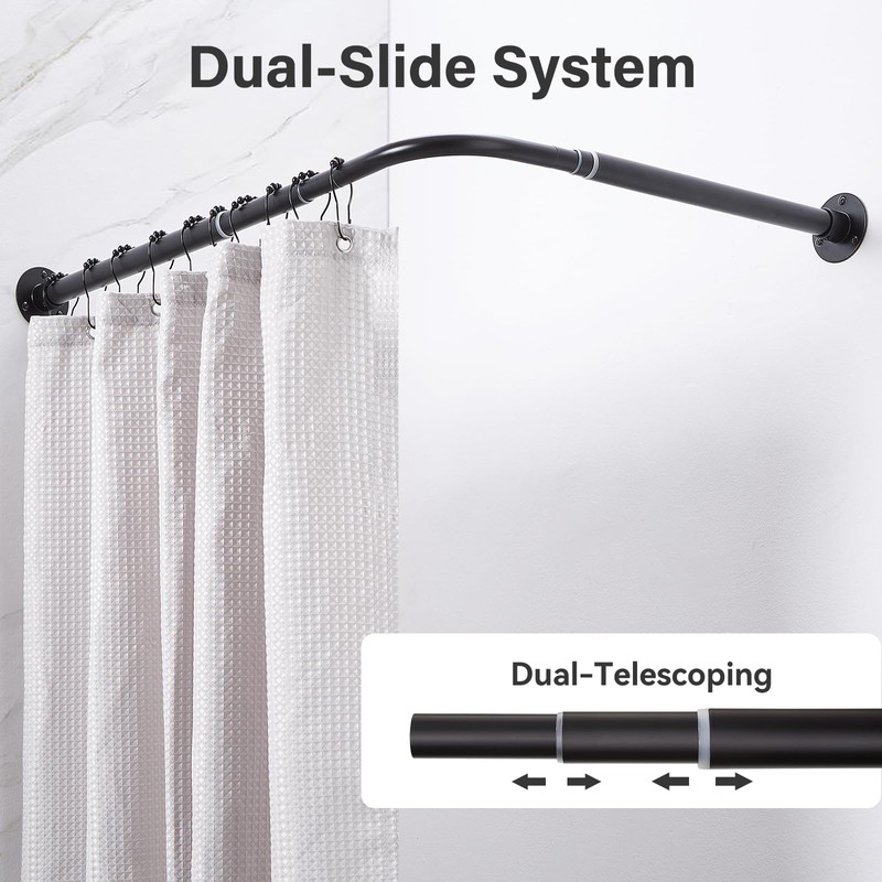 Crkmire L Shaped Corner Shower Curtain Rod, Adjustable [24.3" -