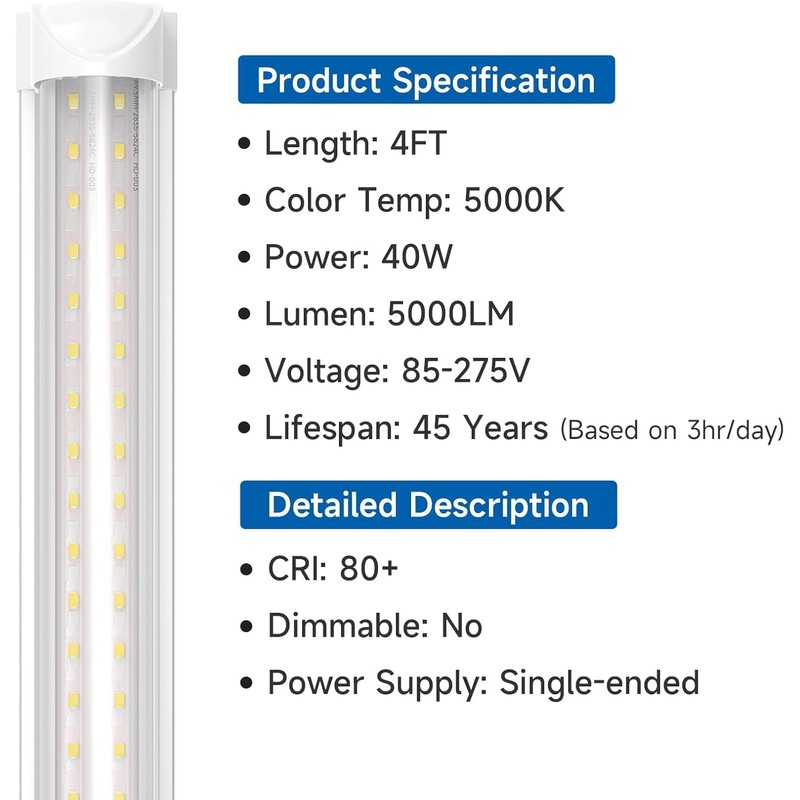 SHINESTAR 4FT LED Shop Lights, 40W 5000LM 5000K LED Shop