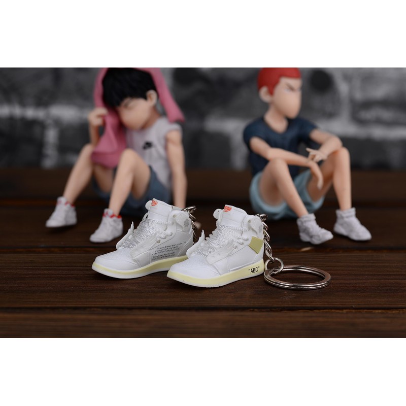 MPK ミニバスケットボールスニーカーキーチェーン 3Dステレオモデル 靴モデルペンダント 装飾 ギフトを送る 面白いガジェット, ホワイト, Small