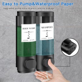 Loecuxe Shampoo and Conditioner Dispenser, Shower Dispenser 2 Chamber No Drill Wall Mounted, Shampoo Dispenser for Shower, Soap Dispenser Bathroom (Black)