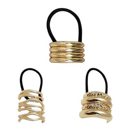 Metal Ponytails Cuffs,3X Fashion Glossy Ponytail Hair Tie | Vintage Non-Damage Stretchy Gold Ponytail Cuff For Thick Hair