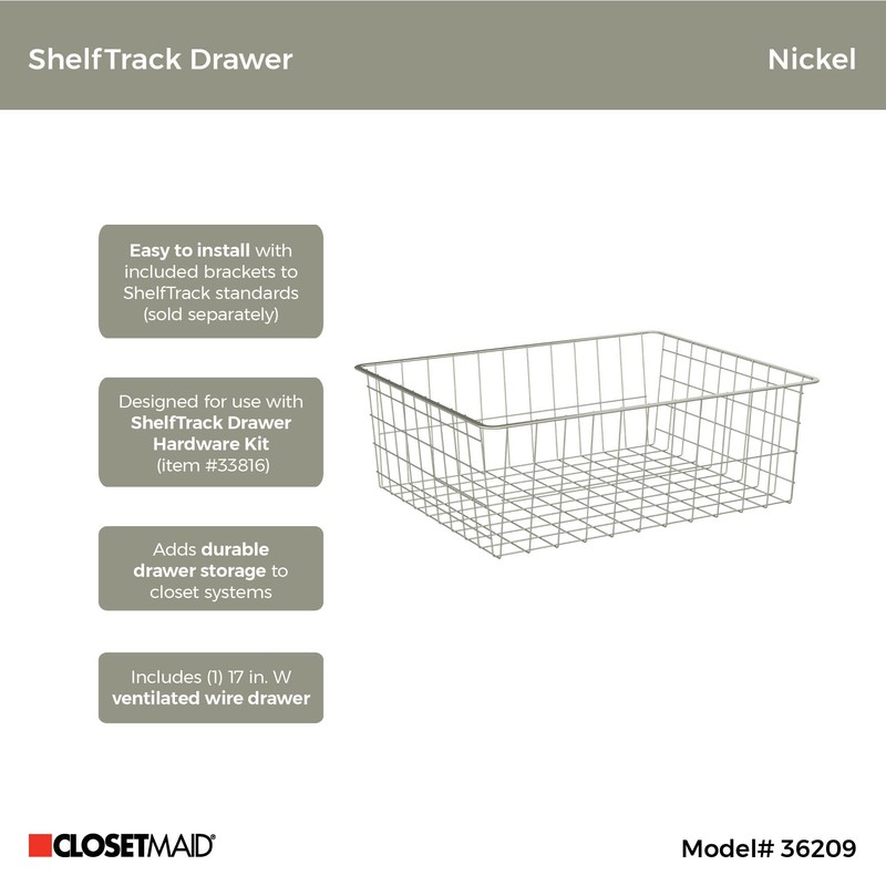 ClosetMaid ShelfTrack Wire Basket Add-On Drawer, Compatible with Drawer Frame