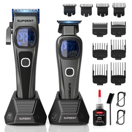 SUPRENT Professional Hair Clippers for Men - Cordless Barber Clippers & Zero-gapped Trimmer Set, Haircutting Kit with up to 10000 RPM Motor Speed, Blue Titanium-Coated Blades, Charging Stands