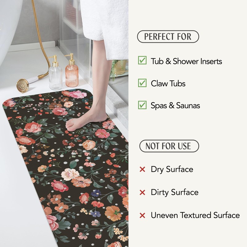SHUCHING Black Bath Mat for Tub Non Slip-40x16 Inch, Wildflower