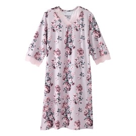 Women's Open Back Adaptive Lace Trim Nightgown - No Peek V-Neck Hospital Gown for Seniors - Lilac Bloom MED