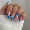 Cool Summer Press on Nails Medium Almond Fake Nails Blue