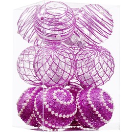 12CT Christmas Ball Ornaments Purple Shatterproof Clear Large Plastic Christmas Tree Decoration, Delicate Hanging Ornaments for Xmas Party, Wedding, Holiday and Home Décor(70mm/2.76")