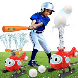 2 in 1 Water Sprinklers T Ball Set for Kids & Toddlers, Outdoor Baseball and Spray Play Toy, Backyard Summer Yard Games, Connects to Garden Hose, Fun Water Toys for Lawn, Pool or Party Activities