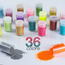 Linwulte Ultra Fine Glitter 36 Surtidos Colores Set, Polvo Holográfico Glitter para Vasos, Slime Resina Epoxi Artes y Manualidades Glitter, Brillo Cosmético Iridiscente para Uñas Corporales Face Hair
