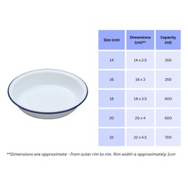 Falcon Enamel Shabby Chic Vintage Style Pie Dish - White with Blue Rim - Set of 3 (Round - 3 x 14cm)