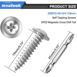 mxuteuk #8×3/4" Self Tapping Screws for Metal Stainless Steel Wood Screws Truss Head Quick Metal Screws Stainless Steel Screws (200PCS)