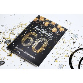 Elegant Greeting Card A5 Birthday Card with Number and Congratulations in German, Black/Gold