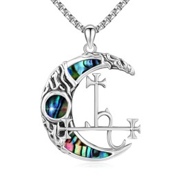 TRISHULA Sigil of Lilith Necklace for Women S925 Sterling Silver Abalone Shell Lilith Pendant Crescent Moon Necklace Amulet Jewelry Gifts