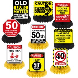 9Pcs 50th Birthday Honeycomb Centerpieces Funny 50th Birthday Decorations for Adults 50 Years Old Party Decor, Cheers to 50 Years Party Banner Table Topper Caution Logos Sign for Men Women