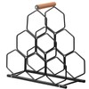 Creative Honeycomb Wine Rack, Black Metal and Wood Wine Cabinet,