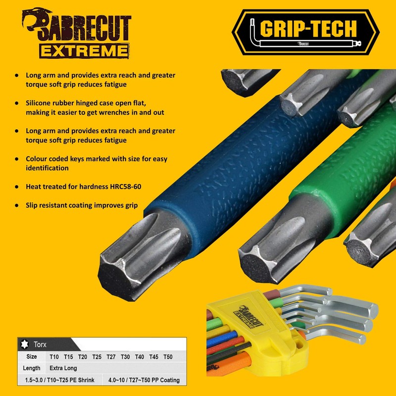 9 Piece SabreCut SCTX009S Soft Grip Extra Long Torx Key